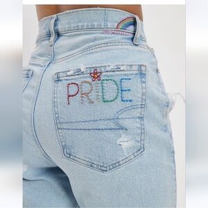 American Eagle Pride Rainbow Embroidered Distressed JeansSize 4
